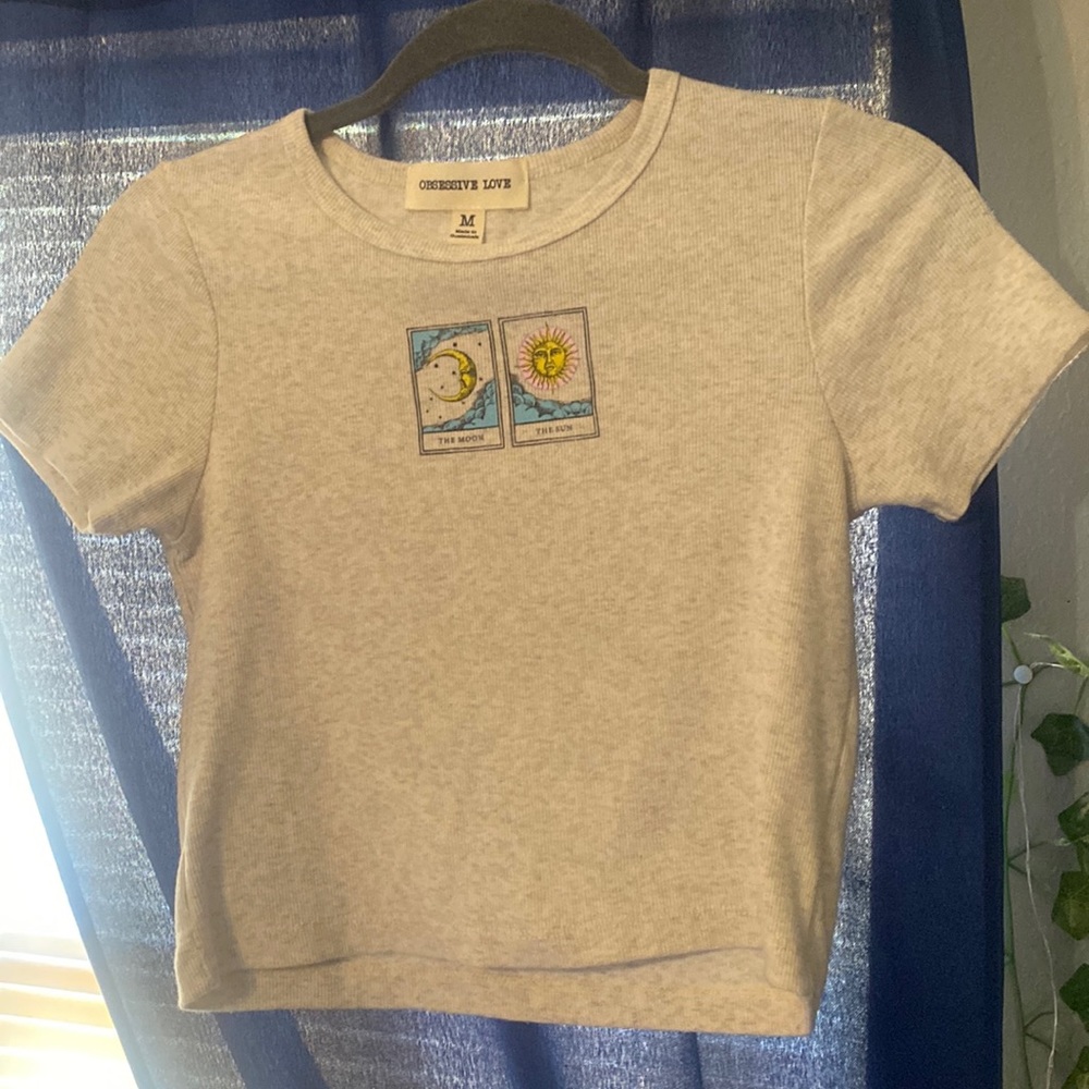 Hippie SUN/MOON tarot card top. Stretchy material,pink,blue,yellow.